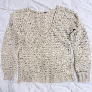 Free People Cream Oversize Loose Knit Cable Sweater (Size XS)